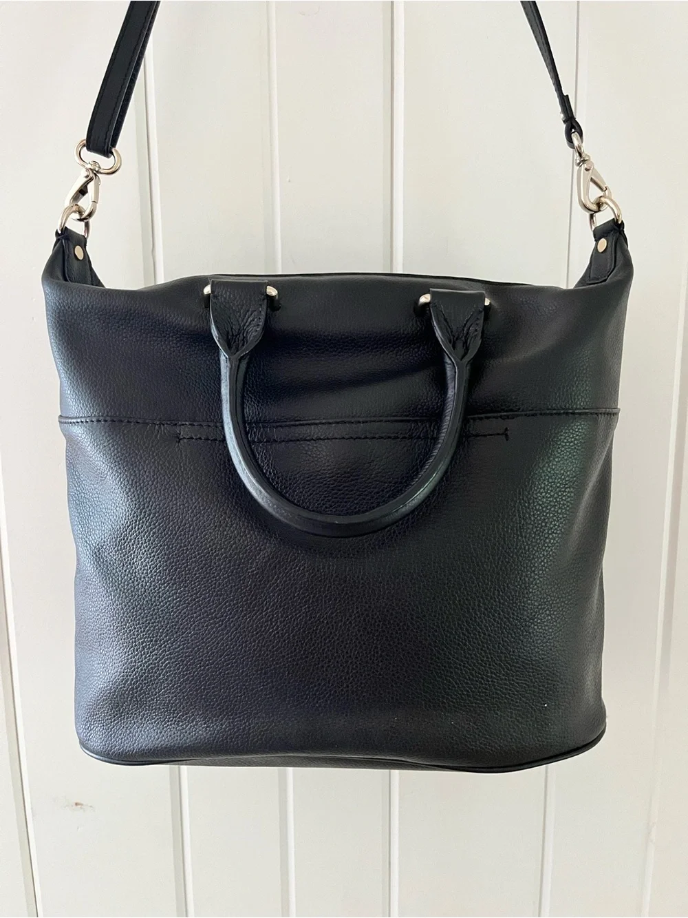 Banana Republic Black Pebbled Leather Satchel/Shoulder Bag